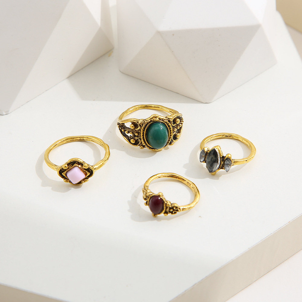 Retro Oval Rhombus Resin Alloy Wholesale Rings display picture 10