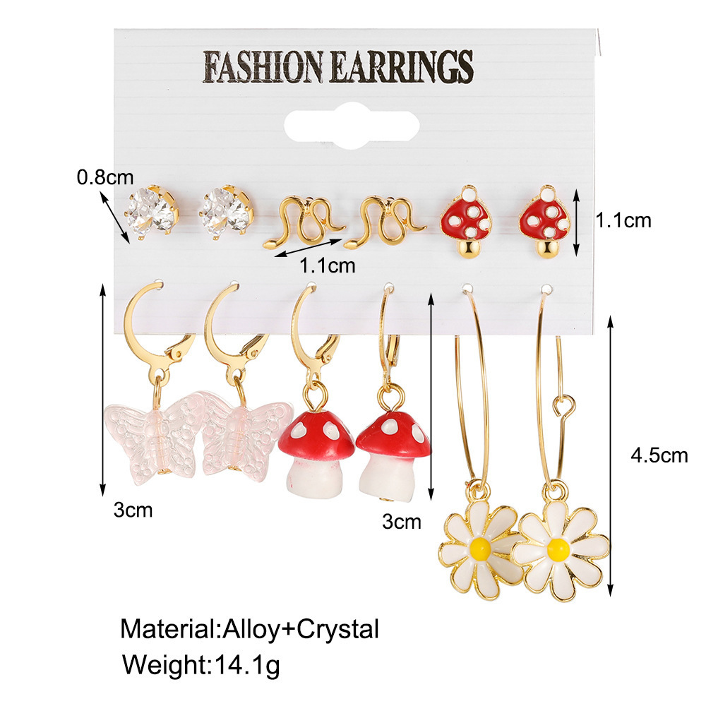 1 Set Sweet Simple Style Flower Mushroom Butterfly Plating Inlay Alloy Crystal Drop Earrings Ear Studs display picture 1