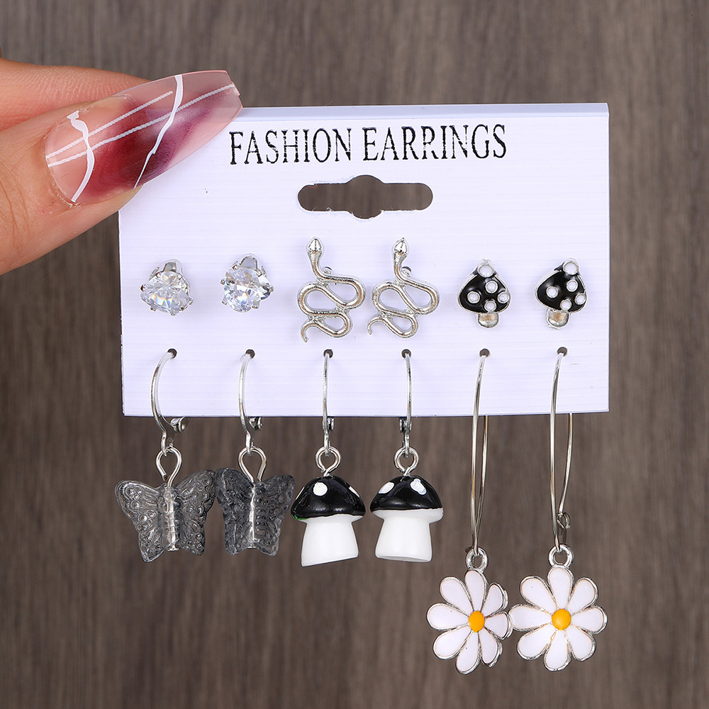 1 Set Sweet Simple Style Flower Mushroom Butterfly Plating Inlay Alloy Crystal Drop Earrings Ear Studs display picture 2