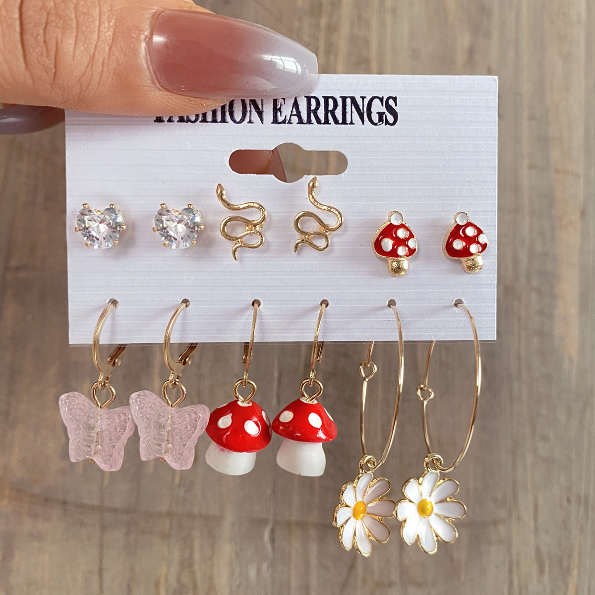 1 Set Sweet Simple Style Flower Mushroom Butterfly Plating Inlay Alloy Crystal Drop Earrings Ear Studs display picture 3