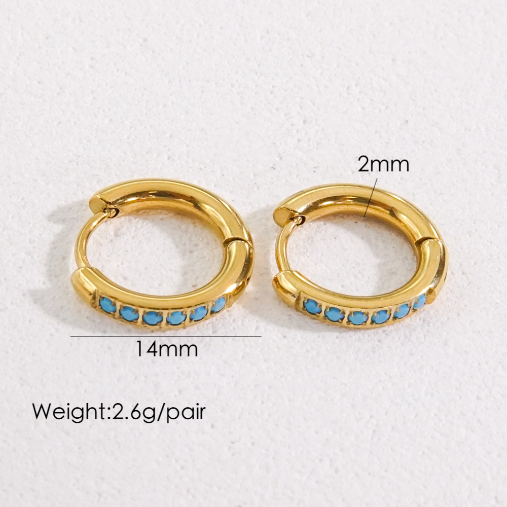 1 Pair Streetwear Solid Color Plating Inlay 304 Stainless Steel Artificial Gemstones 14K Gold Plated Earrings display picture 5