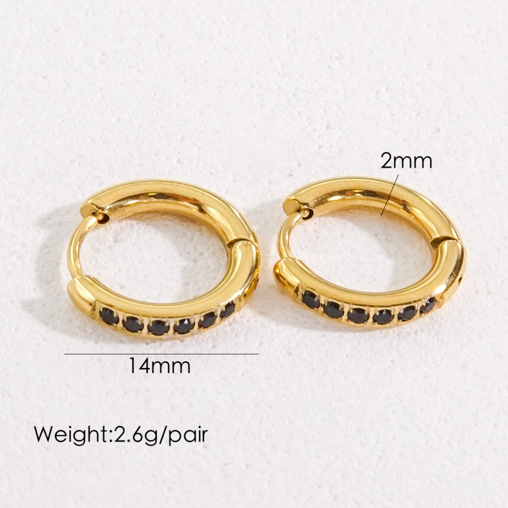 1 Pair Streetwear Solid Color Plating Inlay 304 Stainless Steel Artificial Gemstones 14K Gold Plated Earrings display picture 6