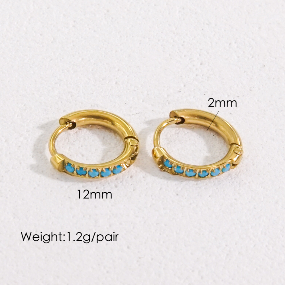 1 Pair Streetwear Solid Color Plating Inlay 304 Stainless Steel Artificial Gemstones 14K Gold Plated Earrings display picture 7