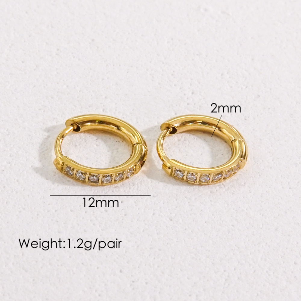 1 Pair Streetwear Solid Color Plating Inlay 304 Stainless Steel Artificial Gemstones 14K Gold Plated Earrings display picture 8