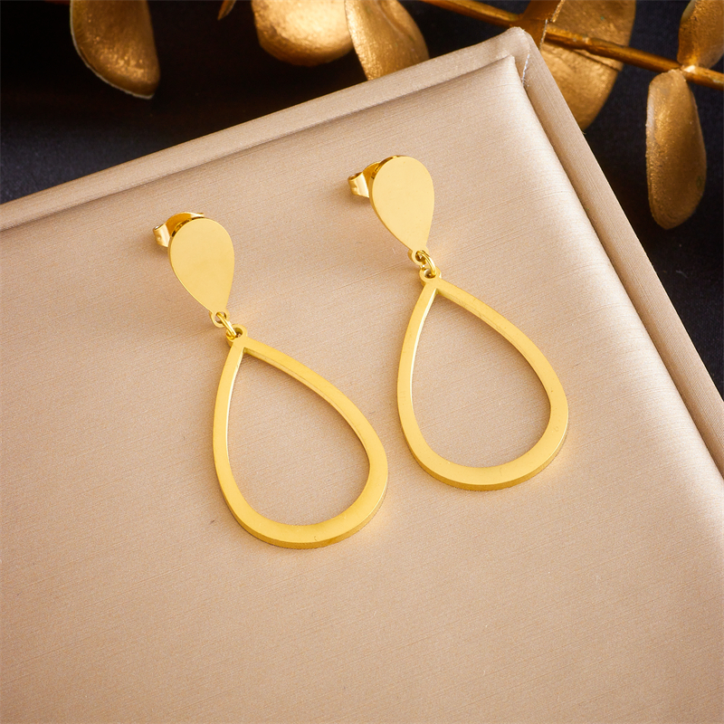 1 Pair Simple Style Water Droplets Plating 304 Stainless Steel No Inlaid 18K Gold Plated Drop Earrings display picture 4