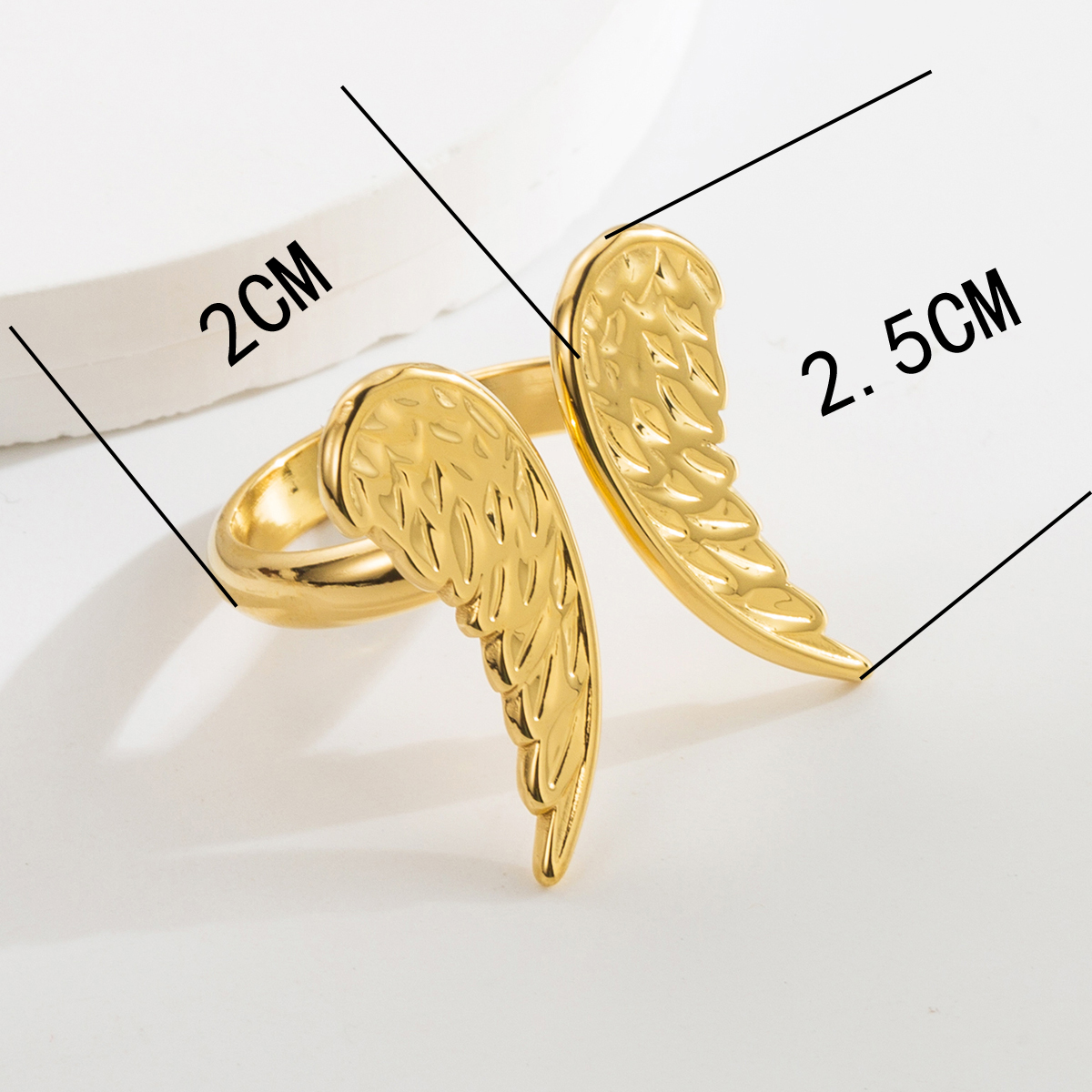 304 Stainless Steel 14K Gold Plated Retro Roman Style Plating Hand Heart Shape Wings Open Rings display picture 2