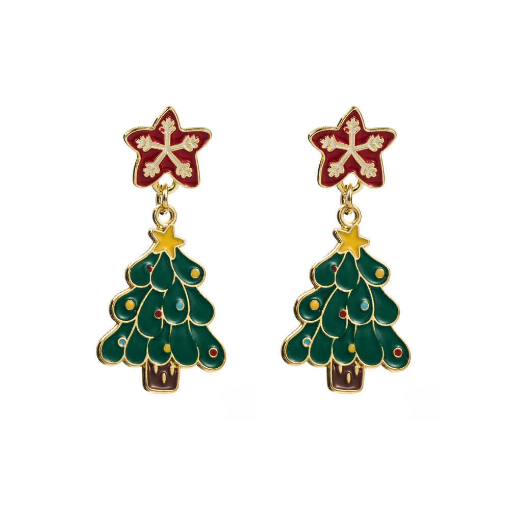 1 Pair Casual Cute Christmas Christmas Tree Bell Snowman Enamel Alloy Drop Earrings display picture 6