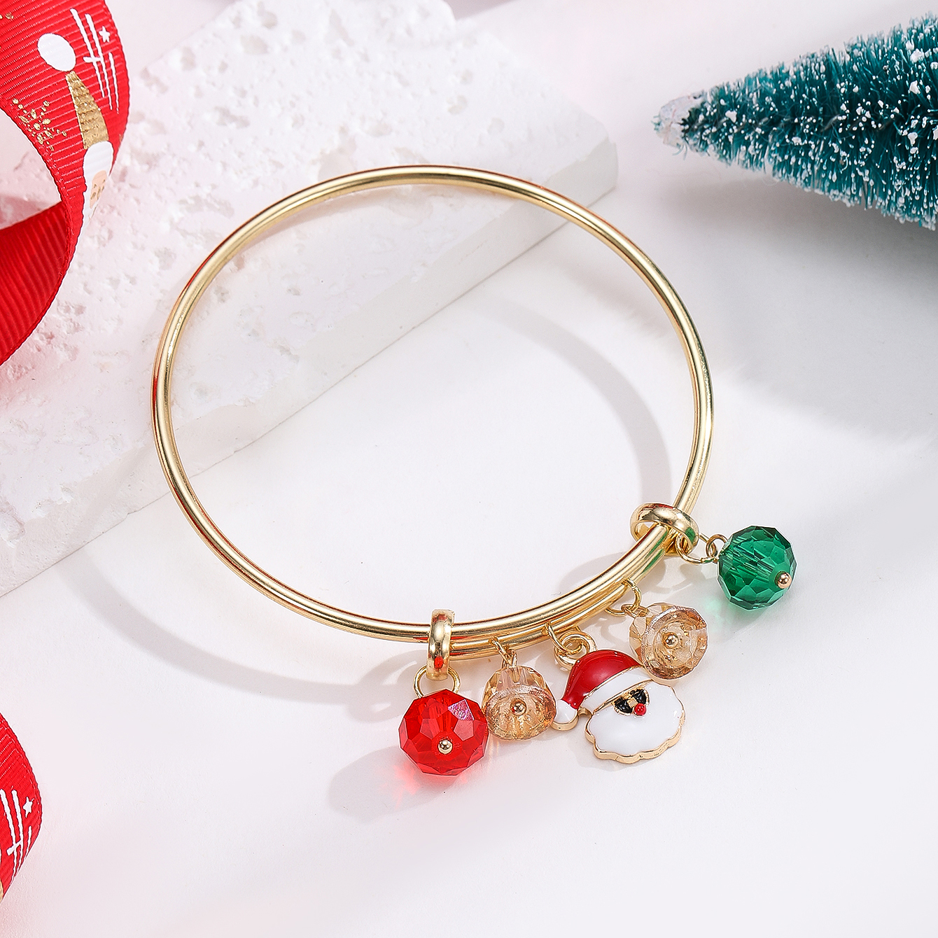 Casual Christmas Streetwear Christmas Tree Santa Claus Alloy Inlay Crystal Gold Plated Women's Bangle display picture 4