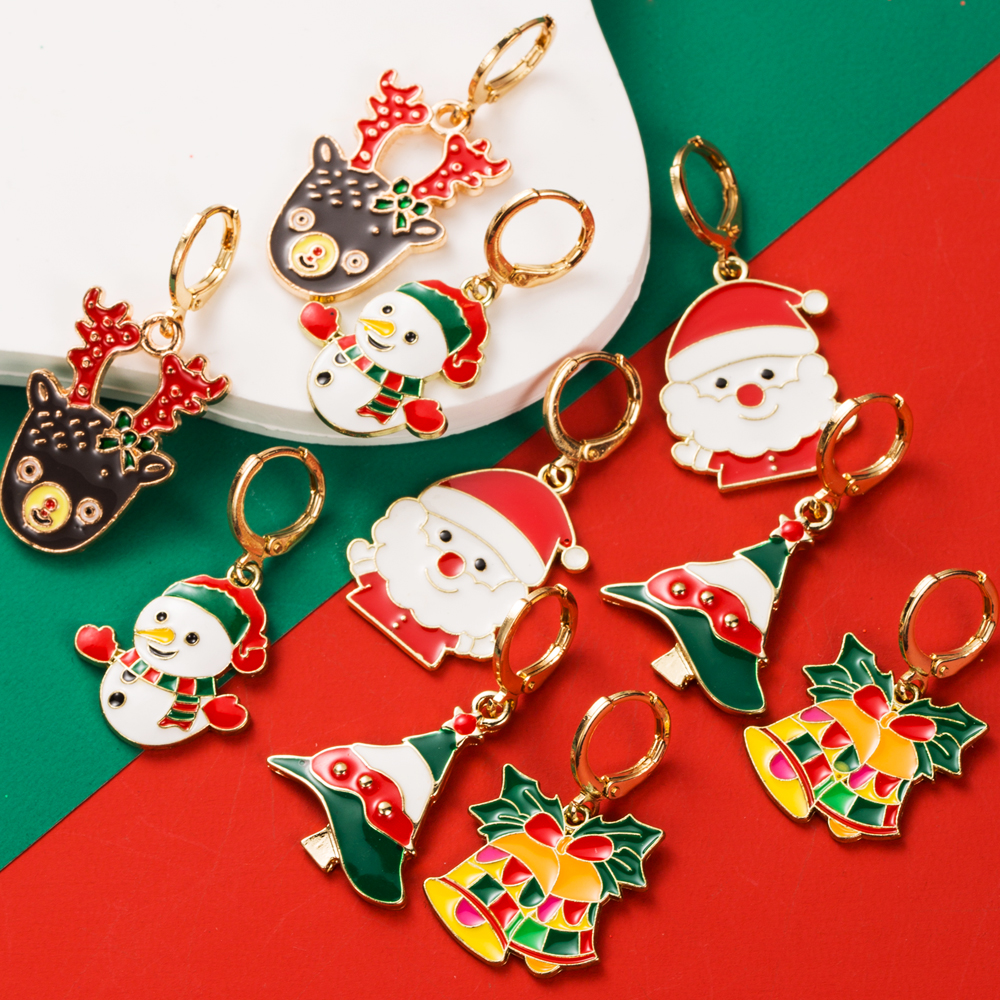 1 Pair Christmas Streetwear Christmas Tree Santa Claus Elk Enamel Alloy Drop Earrings display picture 2