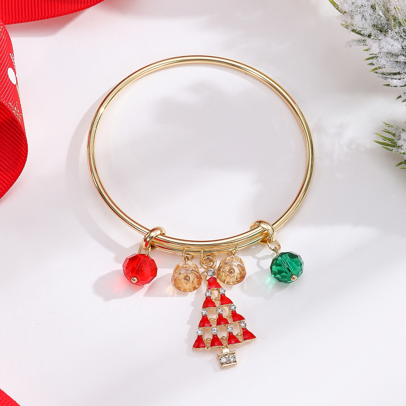 Casual Christmas Streetwear Christmas Tree Santa Claus Alloy Inlay Crystal Gold Plated Women's Bangle display picture 1