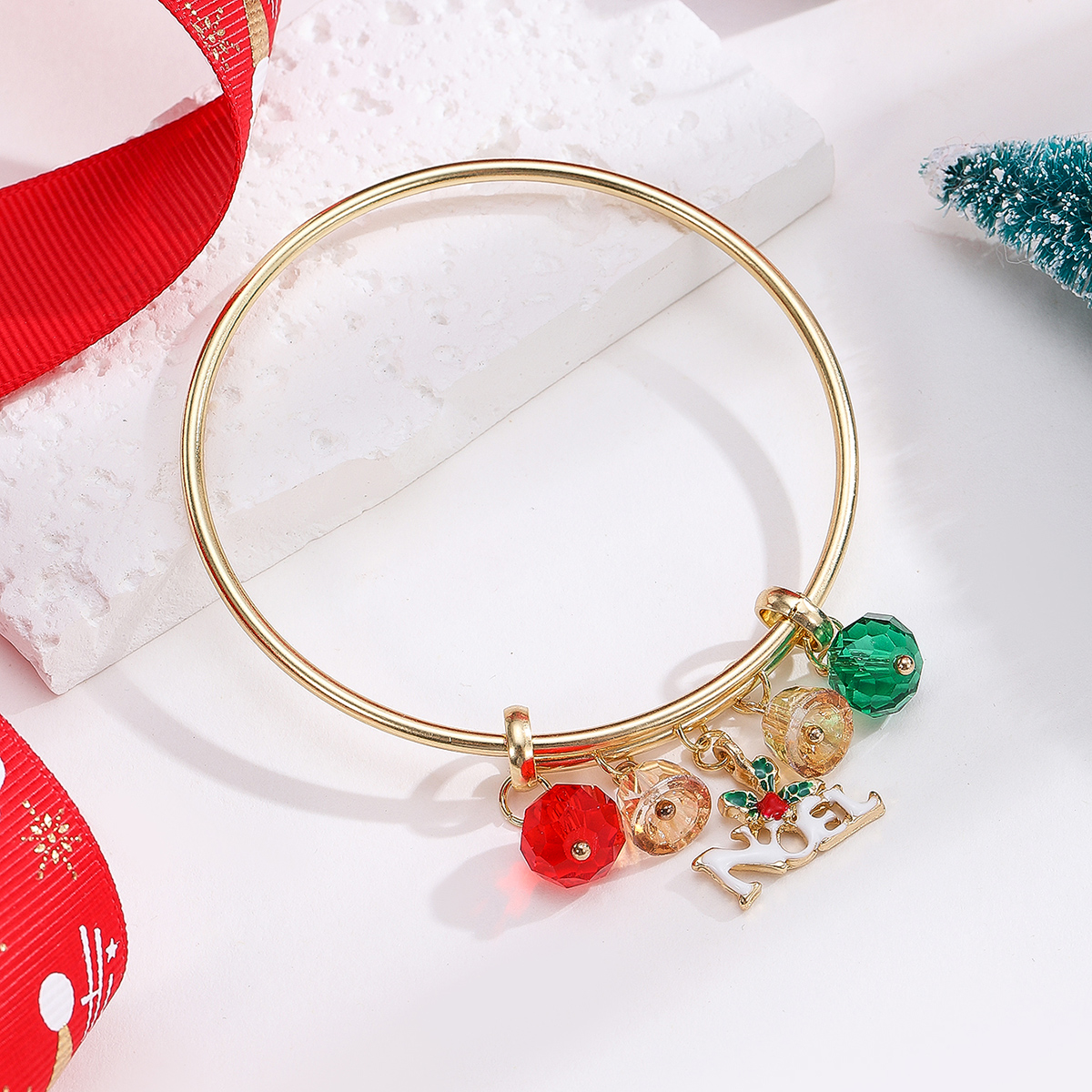 Casual Christmas Streetwear Christmas Tree Santa Claus Alloy Inlay Crystal Gold Plated Women's Bangle display picture 6
