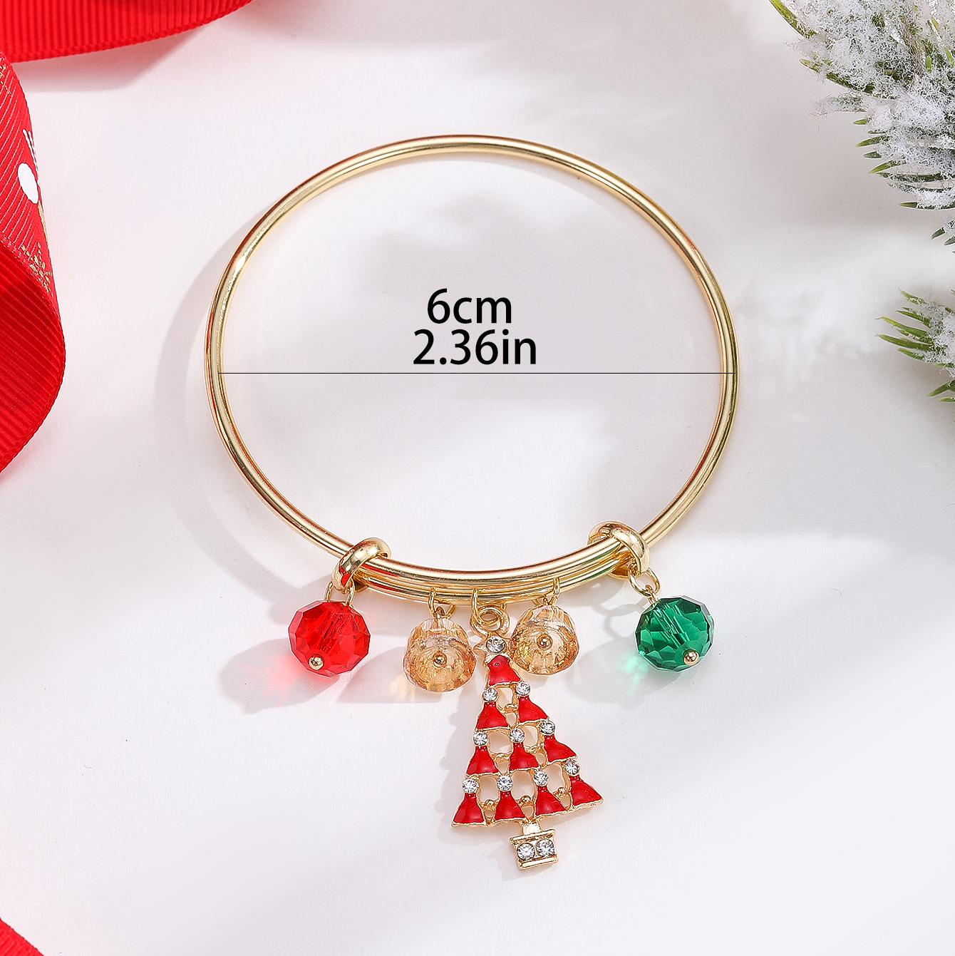 Casual Christmas Streetwear Christmas Tree Santa Claus Alloy Inlay Crystal Gold Plated Women's Bangle display picture 14