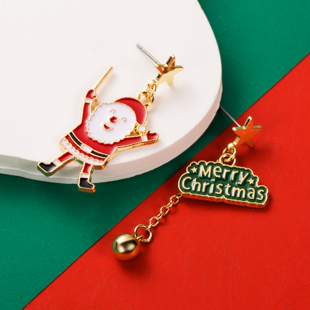 1 Pair Cute Streetwear Christmas Tree Santa Claus Snowflake Enamel Inlay Alloy Rhinestones Drop Earrings display picture 3