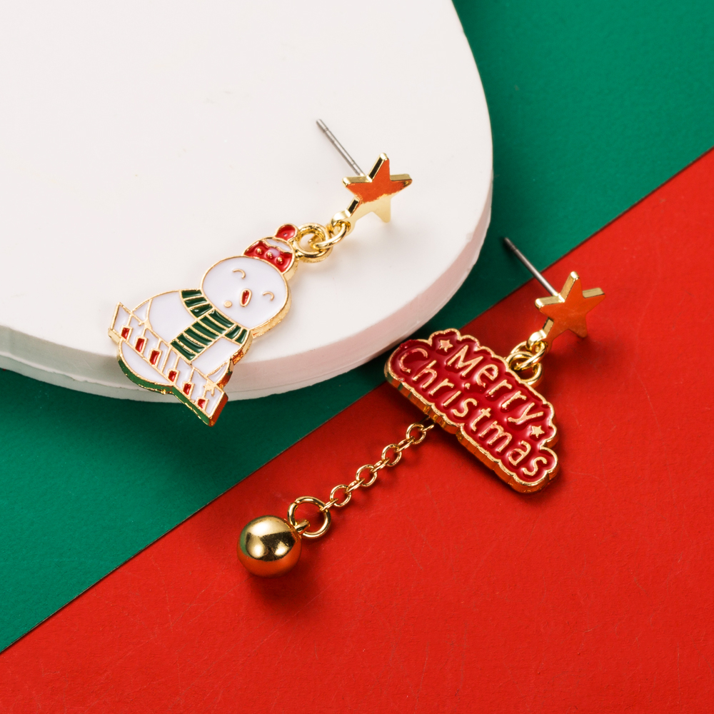 1 Pair Cute Streetwear Christmas Tree Santa Claus Snowflake Enamel Inlay Alloy Rhinestones Drop Earrings display picture 5