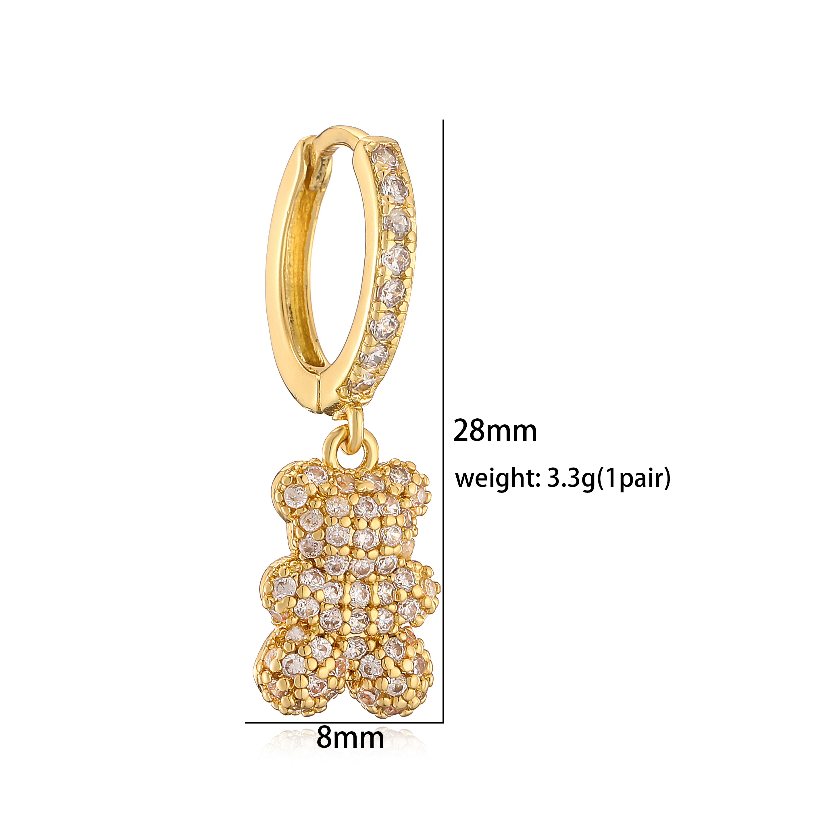 Elegant Cute Simple Style Bear Copper Plating Inlay Zircon 18k Gold Plated Rings Earrings Necklace display picture 11
