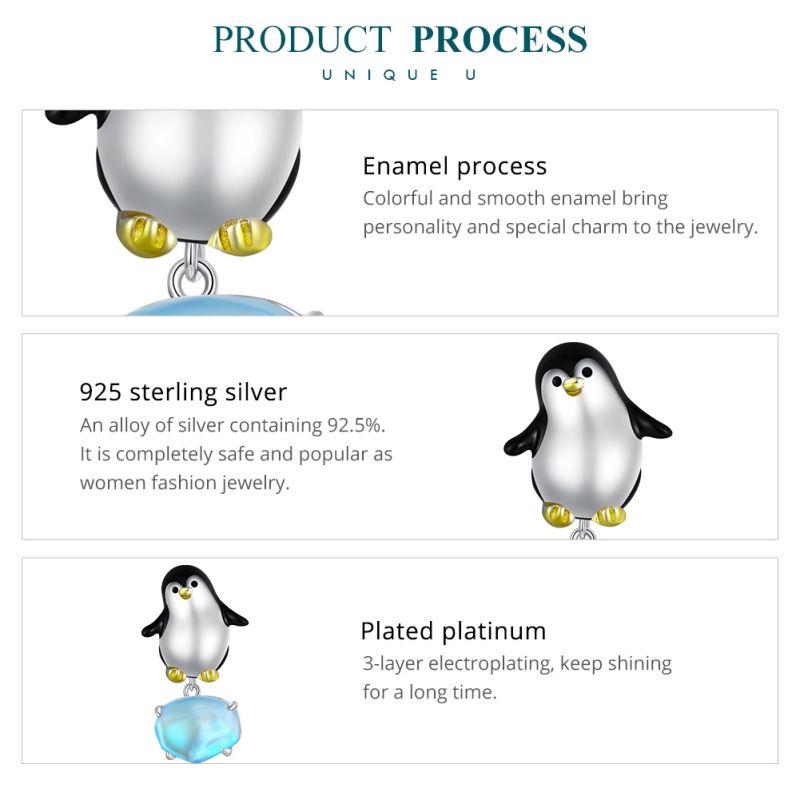Casual Cute Penguin Sterling Silver Inlay Crystal Jewelry Accessories display picture 2