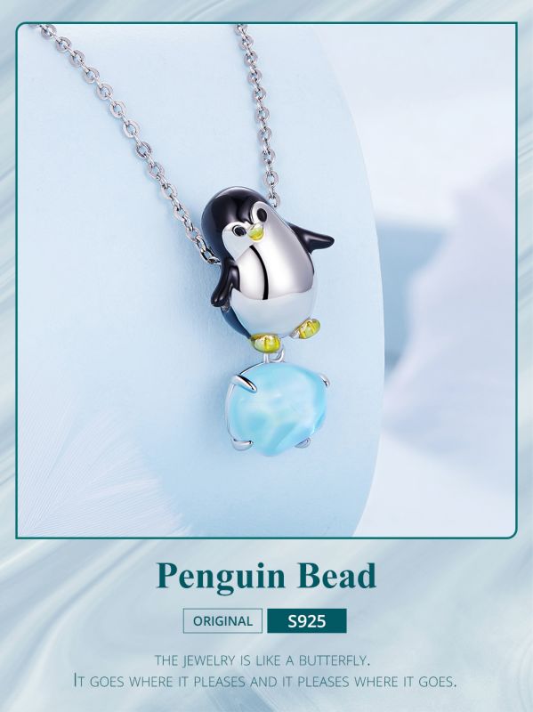 Casual Lindo Pingüino Plata Esterlina Embutido Cristal Accesorios De Joyería display picture 4