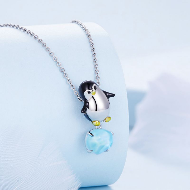 Casual Lindo Pingüino Plata Esterlina Embutido Cristal Accesorios De Joyería display picture 3