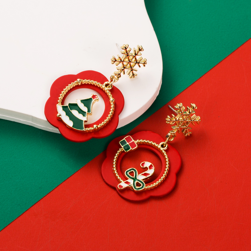 1 Pair Cute Christmas Tree Candy Flower Enamel Inlay Alloy Pearl Drop Earrings display picture 3