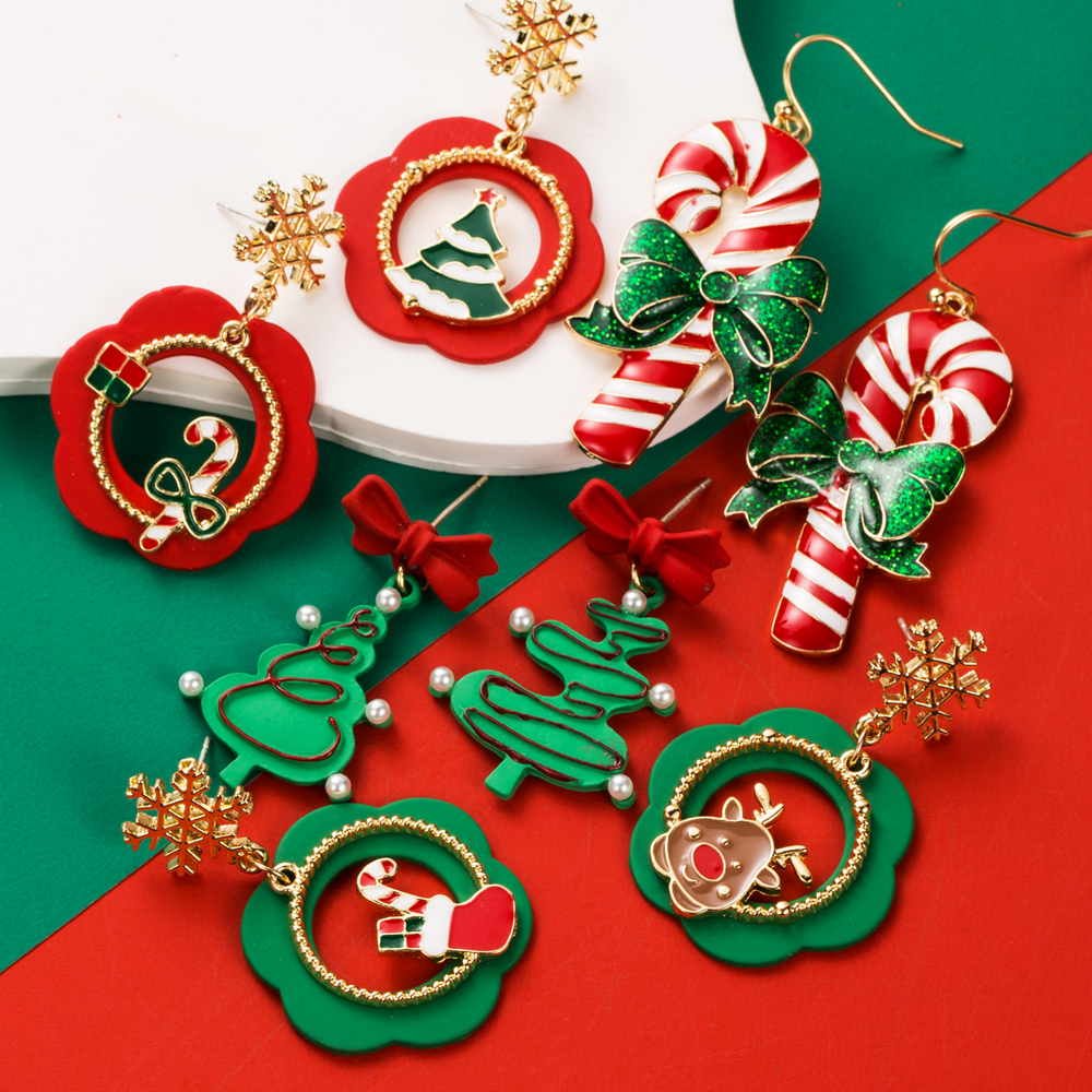 1 Pair Cute Christmas Tree Candy Flower Enamel Inlay Alloy Pearl Drop Earrings display picture 2