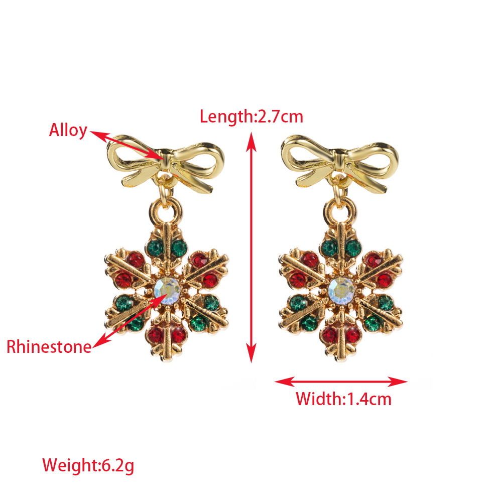 1 Pair Glam Streetwear Christmas Tree Bow Knot Snowflake Inlay Alloy Rhinestone Rhinestones Gold Plated Drop Earrings display picture 1