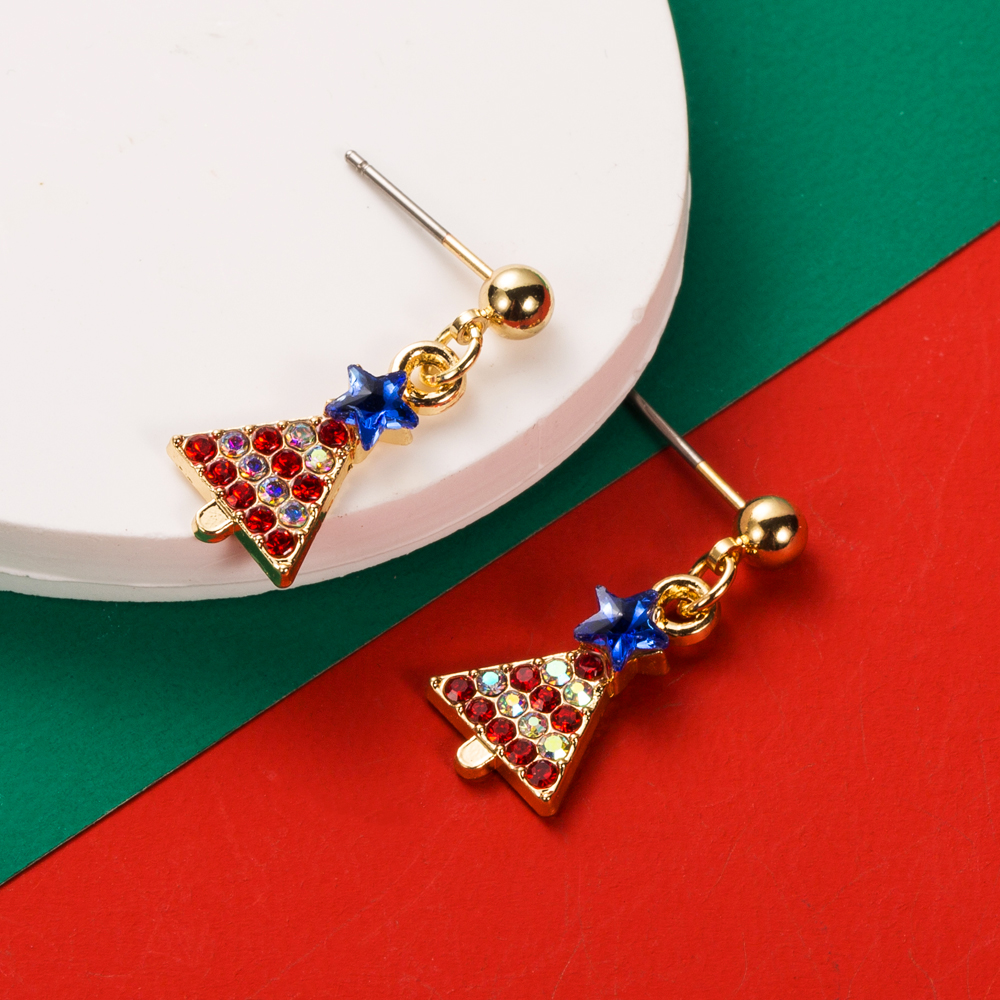 1 Pair Glam Streetwear Christmas Tree Bow Knot Snowflake Inlay Alloy Rhinestone Rhinestones Gold Plated Drop Earrings display picture 4