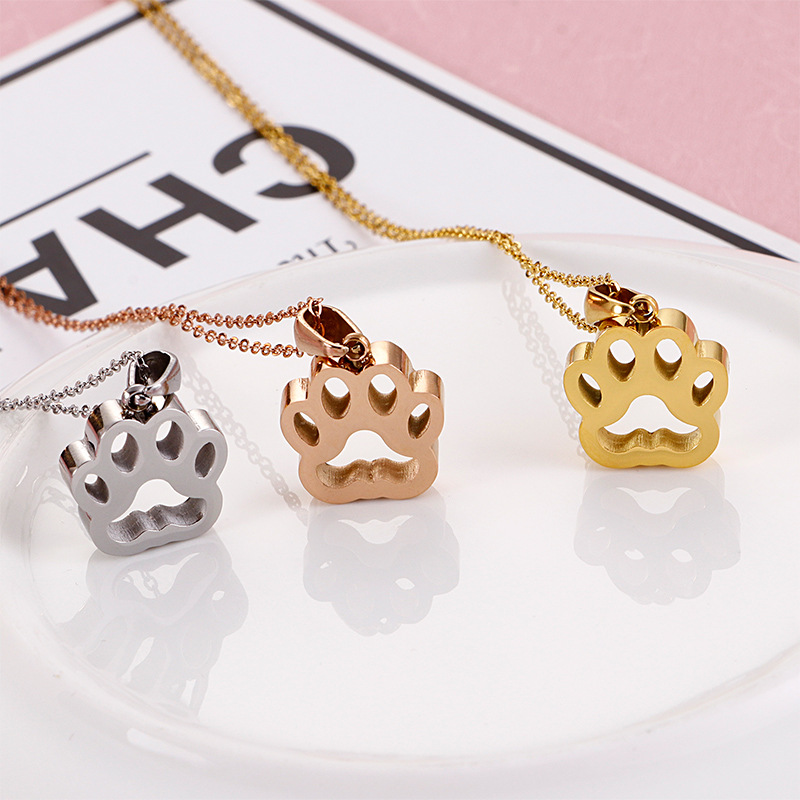 Stainless Steel Titanium Steel 18K Gold Plated Casual Streetwear Plating Paw Print Pendant Necklace display picture 4