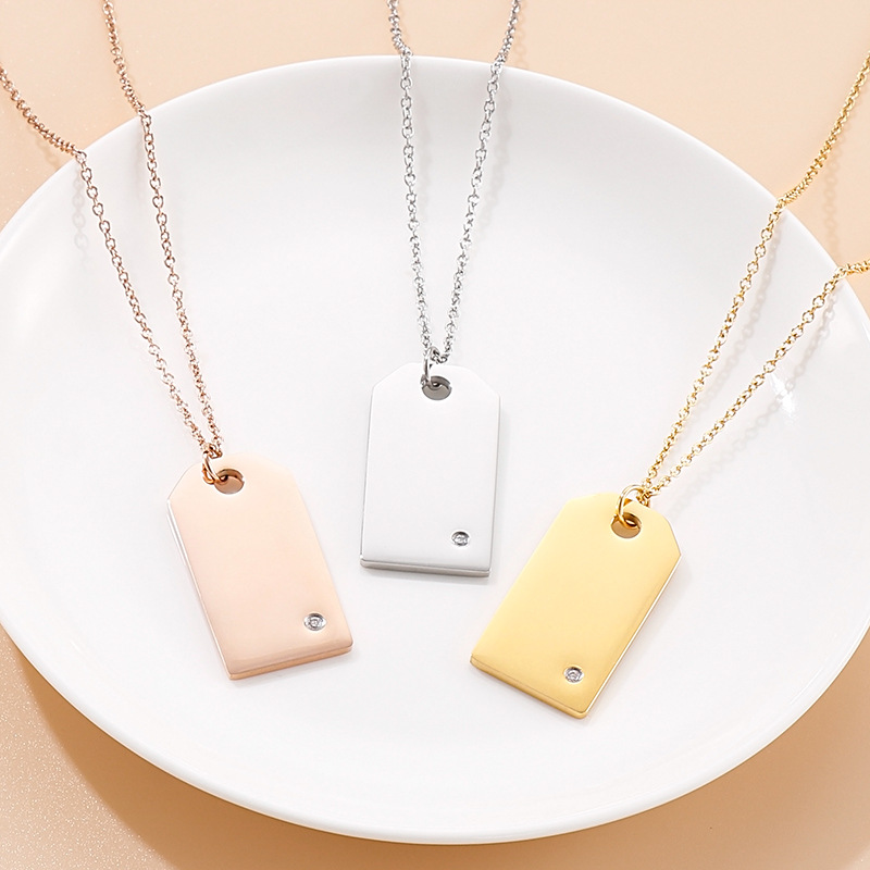 Wholesale Simple Style Square Stainless Steel Titanium Steel Inlay Zircon Pendant Necklace display picture 4