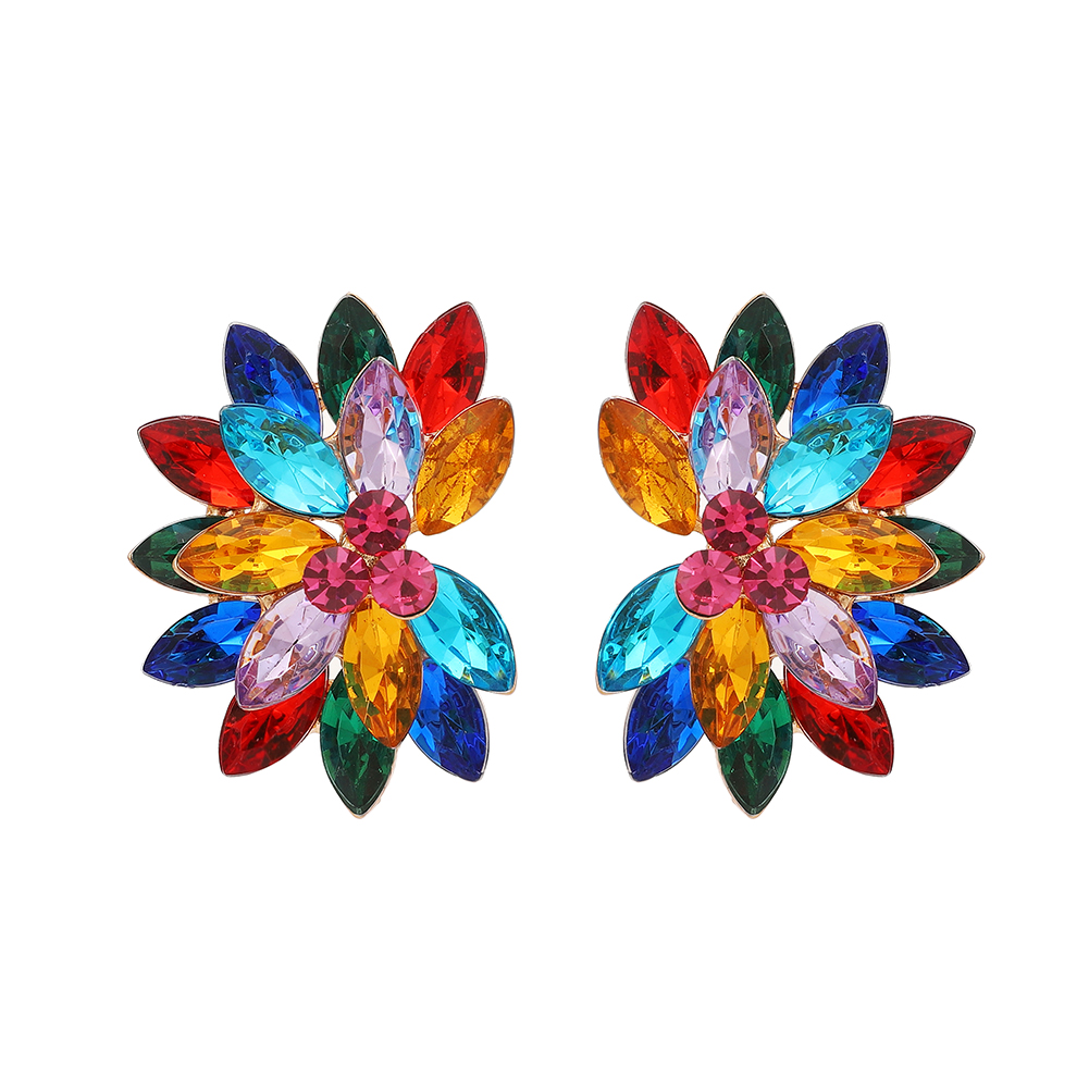 1 Pair Vintage Style Colorful Petal Layered Plating Inlay Zinc Alloy Glass Ear Studs display picture 2