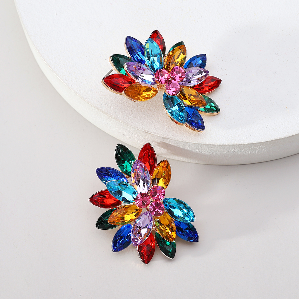 1 Pair Vintage Style Colorful Petal Layered Plating Inlay Zinc Alloy Glass Ear Studs display picture 6