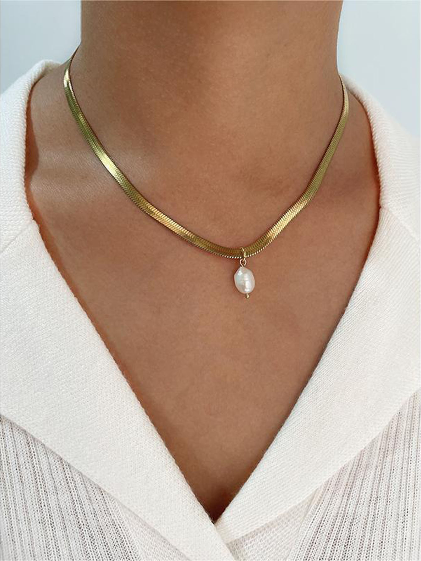 Simple Style Classic Style Geometric Stainless Steel Freshwater Pearl Plating 18k Gold Plated Pendant Necklace display picture 1