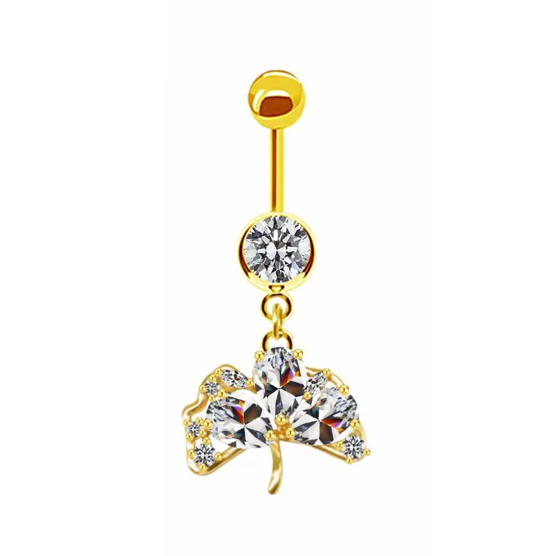 Simple Style Heart Shape Butterfly Bow Knot Stainless Steel Alloy Copper Plating Inlay Rhinestones Zircon White Gold Plated Gold Plated Belly Ring display picture 2