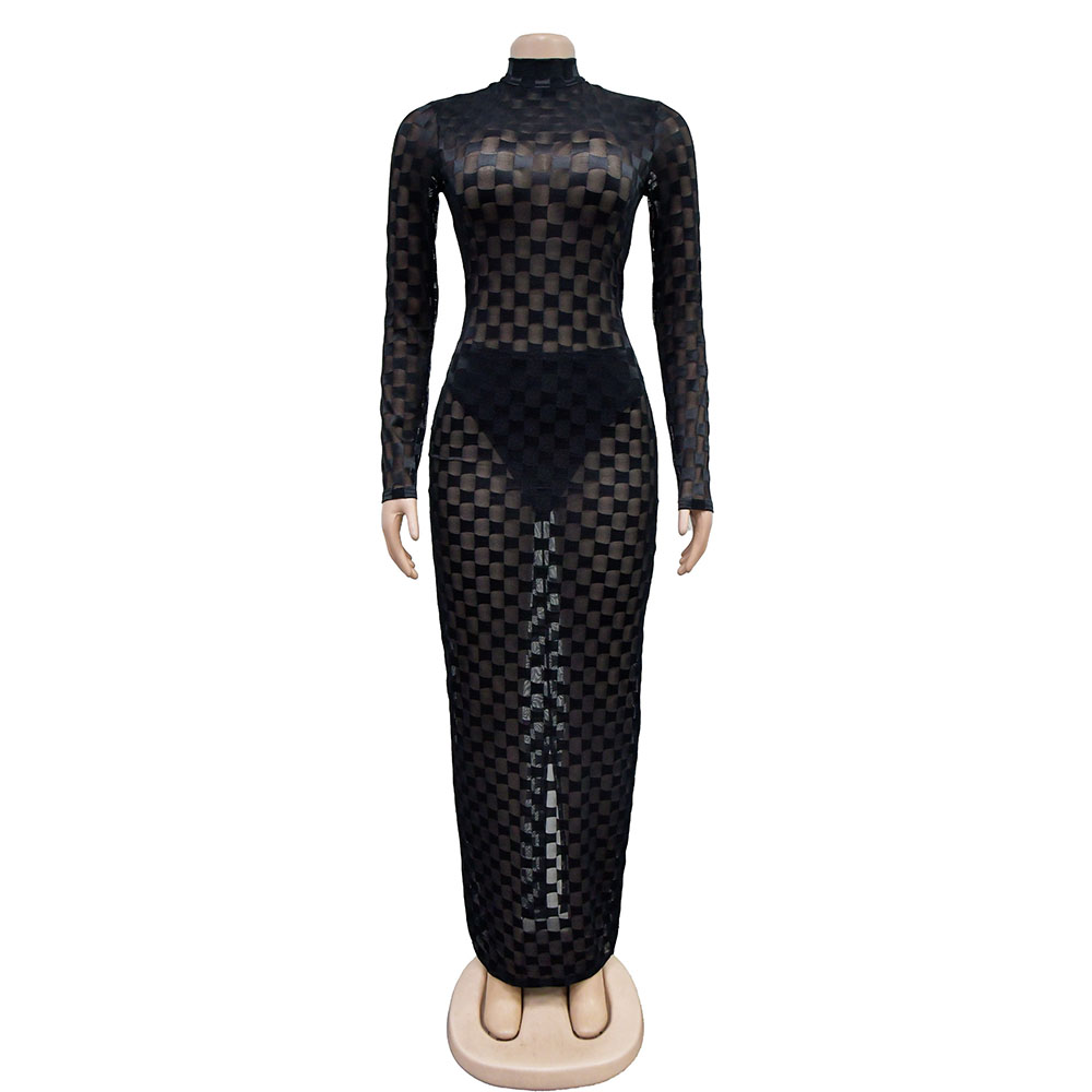 Women's Sheath Dress Sexy High Neck Long Sleeve Solid Color Maxi Long Dress Banquet Party display picture 1