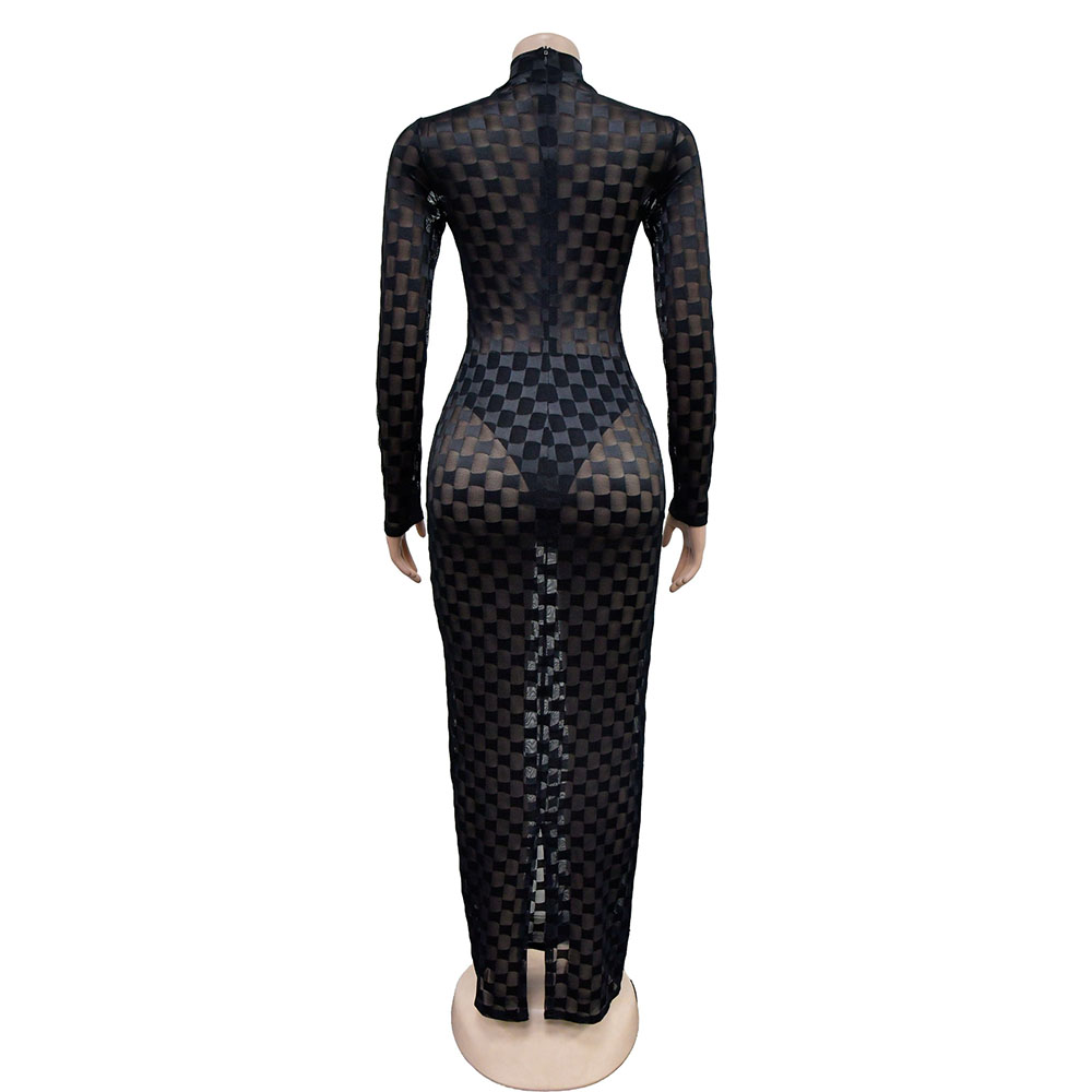 Women's Sheath Dress Sexy High Neck Long Sleeve Solid Color Maxi Long Dress Banquet Party display picture 2