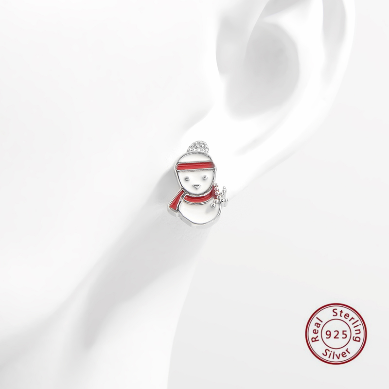 1 Pair Cute Snowman Epoxy Plating Sterling Silver White Gold Plated Rhodium Plated Drop Earrings display picture 1