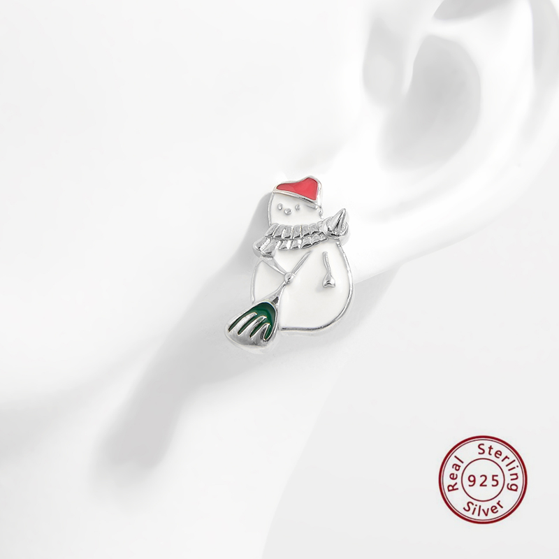 1 Pair Cute Snowman Epoxy Plating Sterling Silver White Gold Plated Rhodium Plated Drop Earrings display picture 2