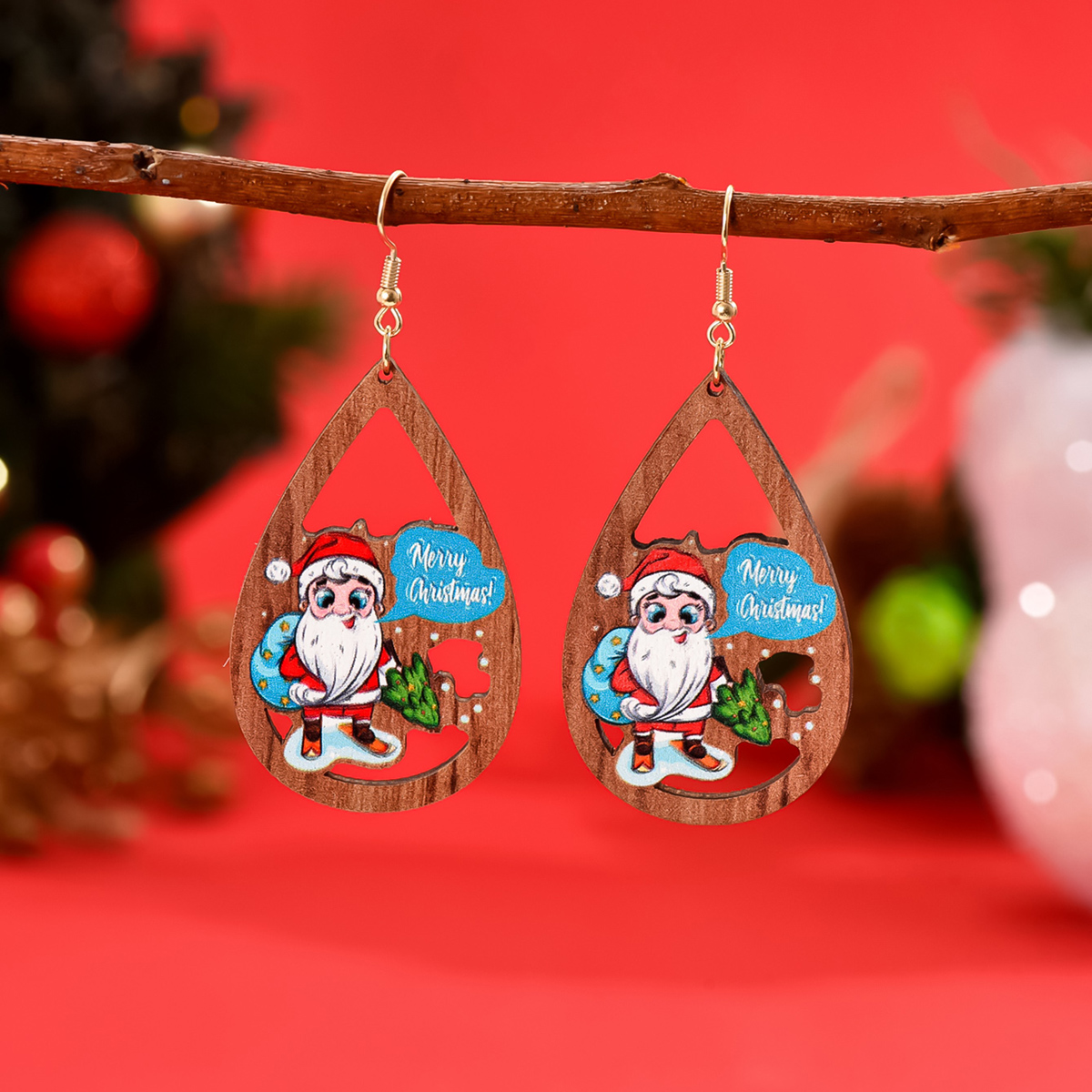 1 Pair Cute Santa Claus Wood Ear Hook display picture 2
