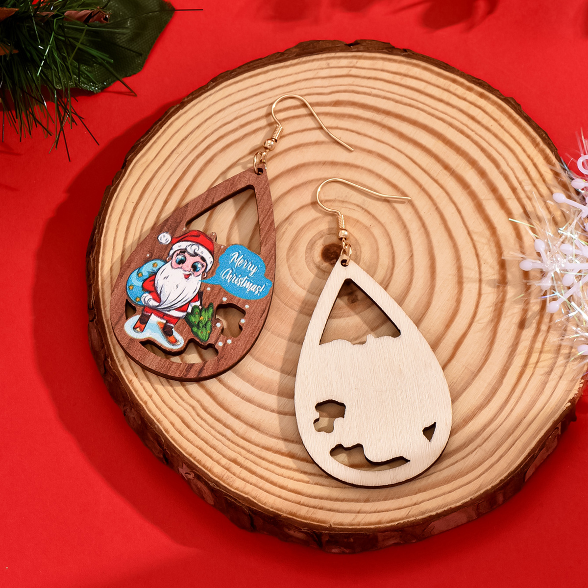 1 Paar Süß Weihnachtsmann Holz Ohrhaken display picture 1