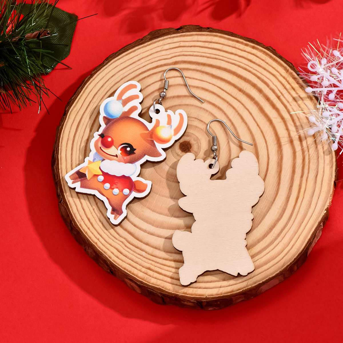 1 Paar Süß Weihnachtsmann Holz Ohrhaken display picture 13