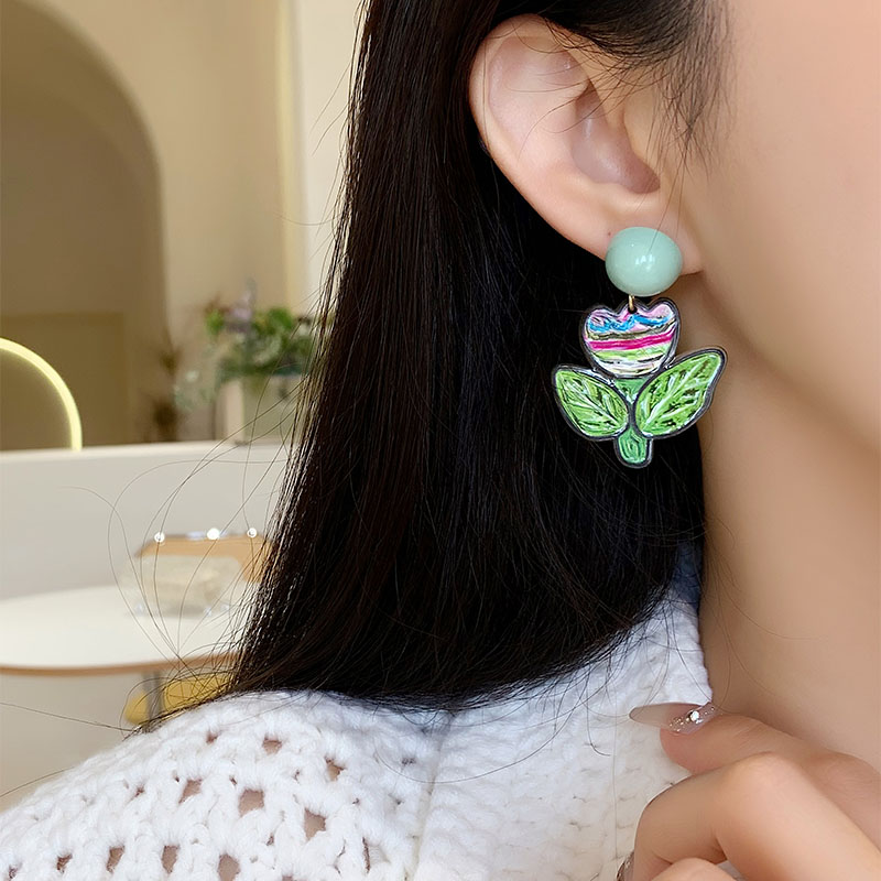 1 Pair Simple Style Classic Style Flower Printing Resin Drop Earrings display picture 4