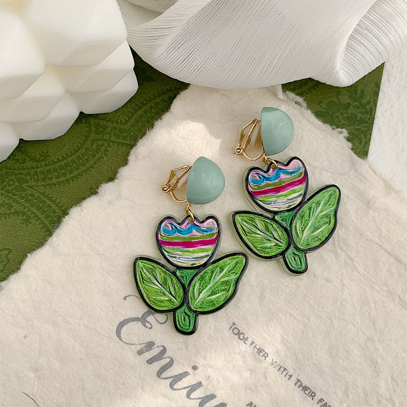 1 Pair Simple Style Classic Style Flower Printing Resin Drop Earrings display picture 1