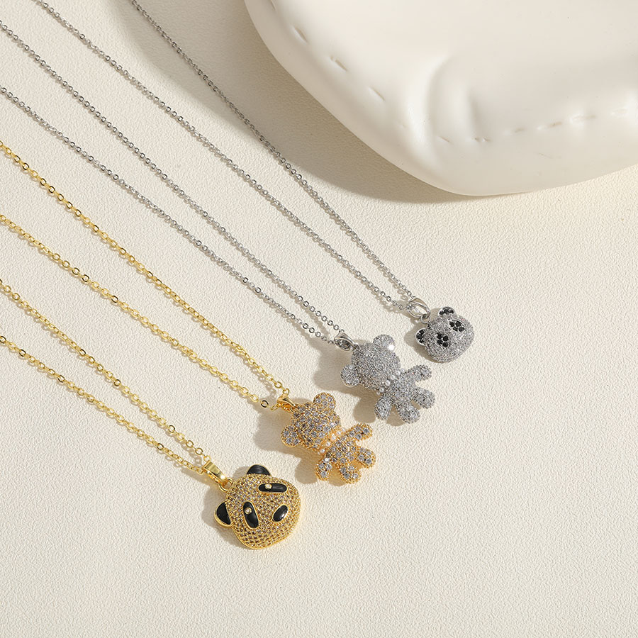 Cute Streetwear Little Bear Copper Plating Inlay Zircon 14k Gold Plated White Gold Plated Pendant Necklace display picture 9