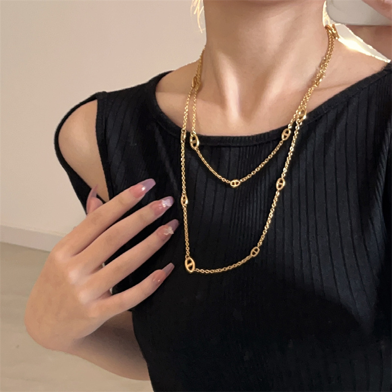 304 Stainless Steel 18K Gold Plated Silver Plated IG Style Vintage Style Patchwork Plating Solid Color Long Necklace display picture 13