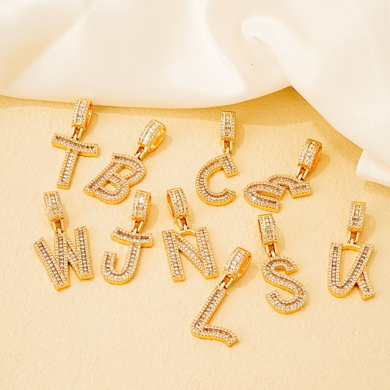 1 Piece 304 Stainless Steel Copper Zircon Gold Plated Letter display picture 2