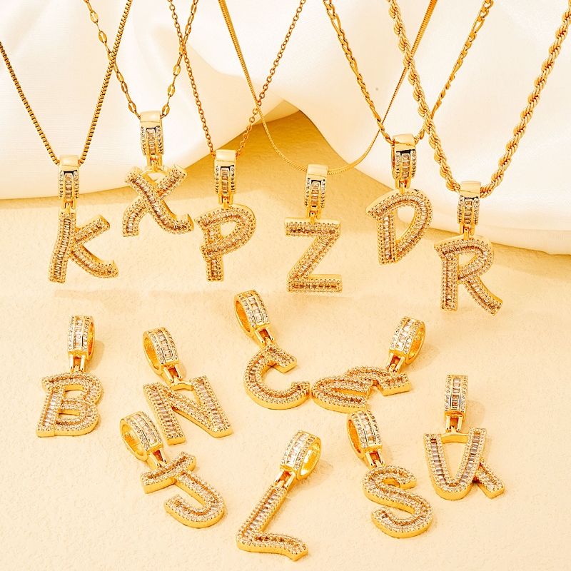 1 Piece 304 Stainless Steel Copper Zircon Gold Plated Letter display picture 3