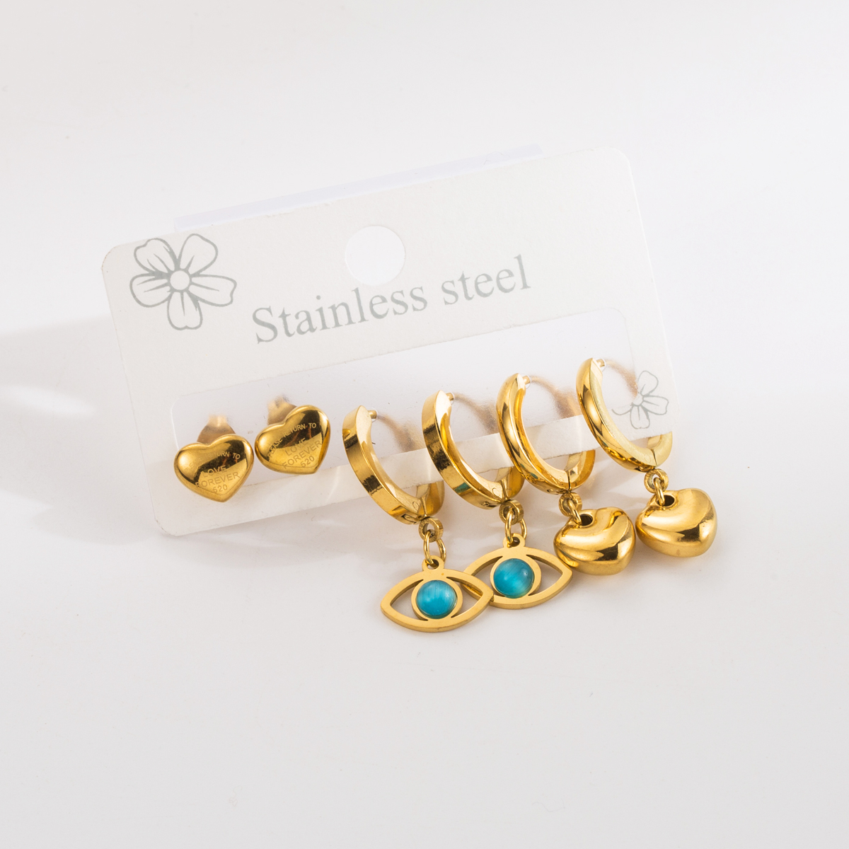 1 Set Modern Style Simple Style Heart Shape Stainless Steel Drop Earrings display picture 3