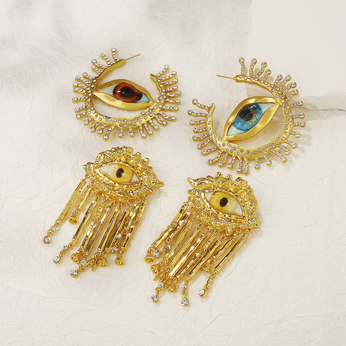 1 Pair Vintage Style Exaggerated Simple Style Devil's Eye Patchwork Alloy Drop Earrings display picture 5