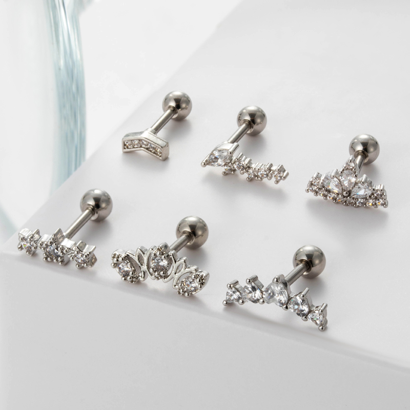 1 Piece Ear Cartilage Rings & Studs Sweet Heart Shape Crown 316 Stainless Steel  Copper Plating Inlay Zircon display picture 4