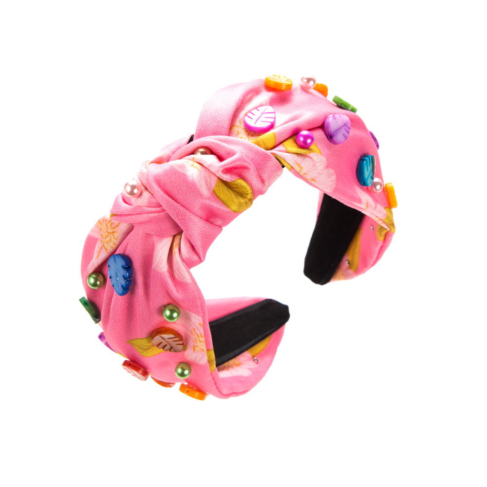 Casual Color Block Leaves Flower Cloth Printing And Dyeing Inlay Resin Beads Hair Band display picture 6