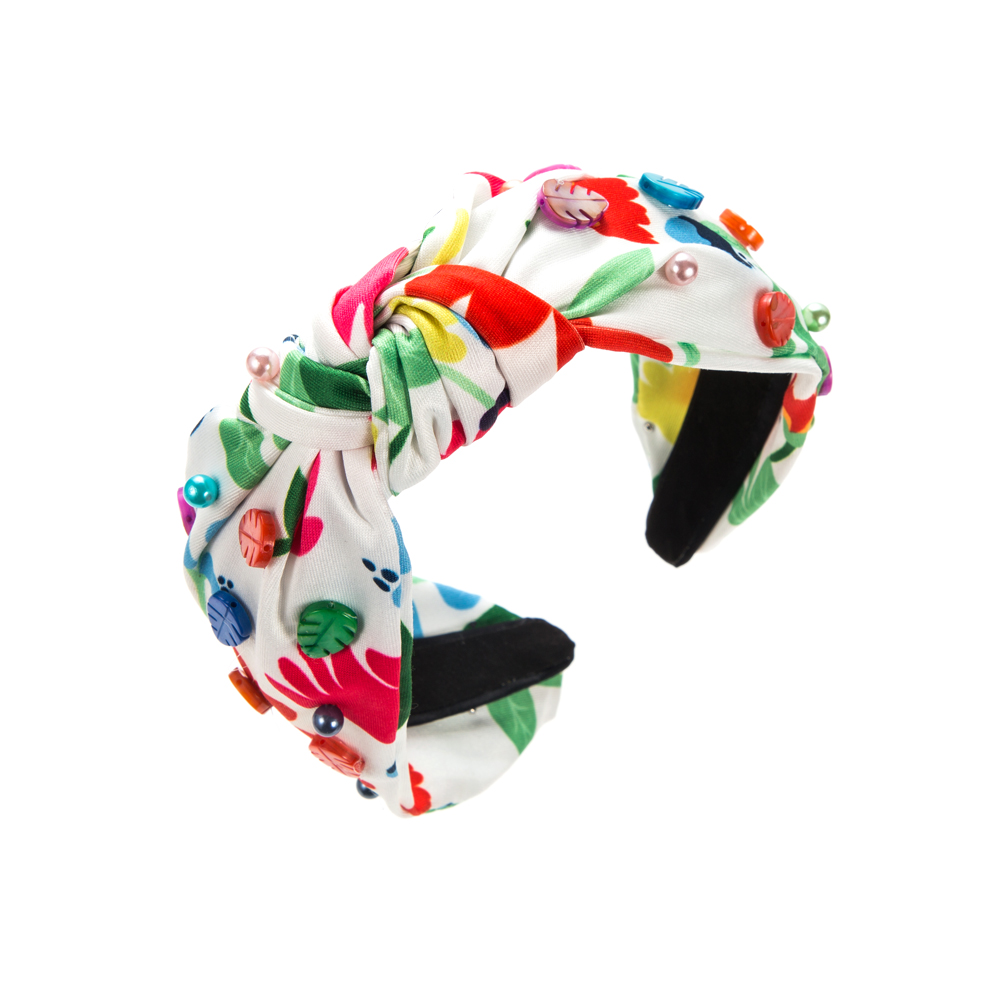 Casual Color Block Leaves Flower Cloth Printing And Dyeing Inlay Resin Beads Hair Band display picture 8